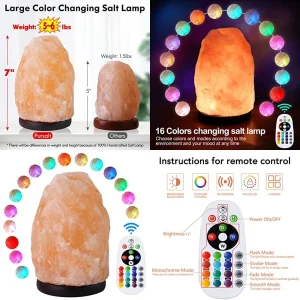 Himalayan Salt Lamp 7"  Remote Control, 16 Colors.