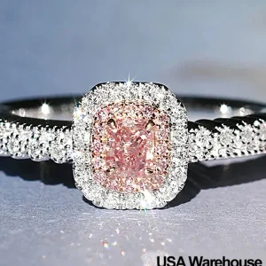 925 Sterling Silver Fashion  Sweet Pink Zircon Ring.